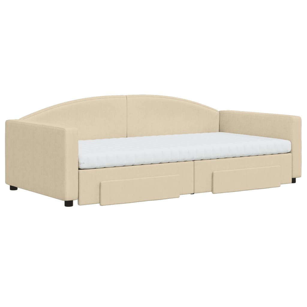 Divano Letto Estraibile con Cassetti Crema 100x200cm in Tessuto - homemem39