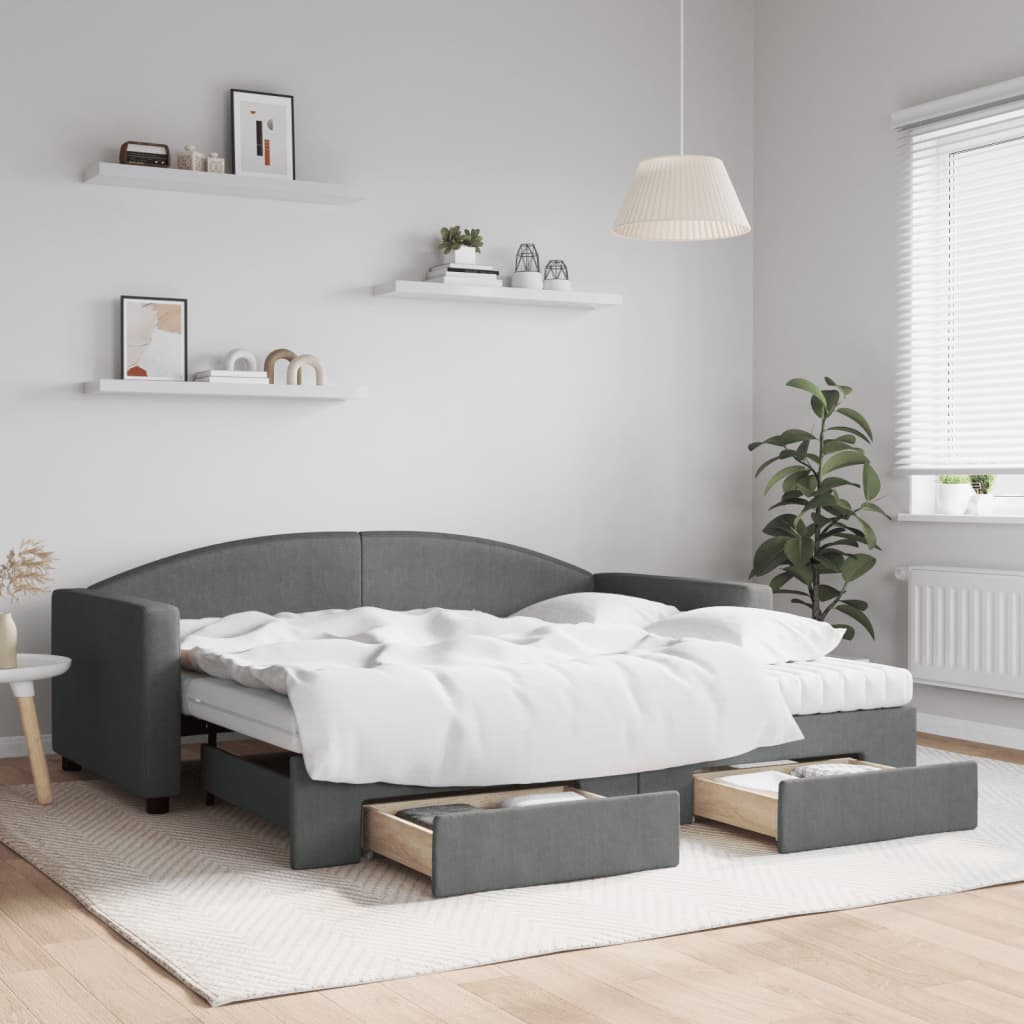 Divano Letto Estraibile Cassetti Grigio Scuro 90x190cm Tessuto | homemem39