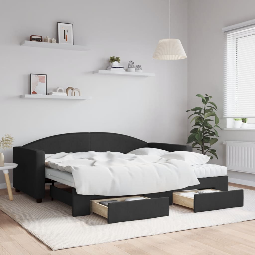 Divano Letto Estraibile con Cassetti Nero 90x190 cm in Tessuto - homemem39