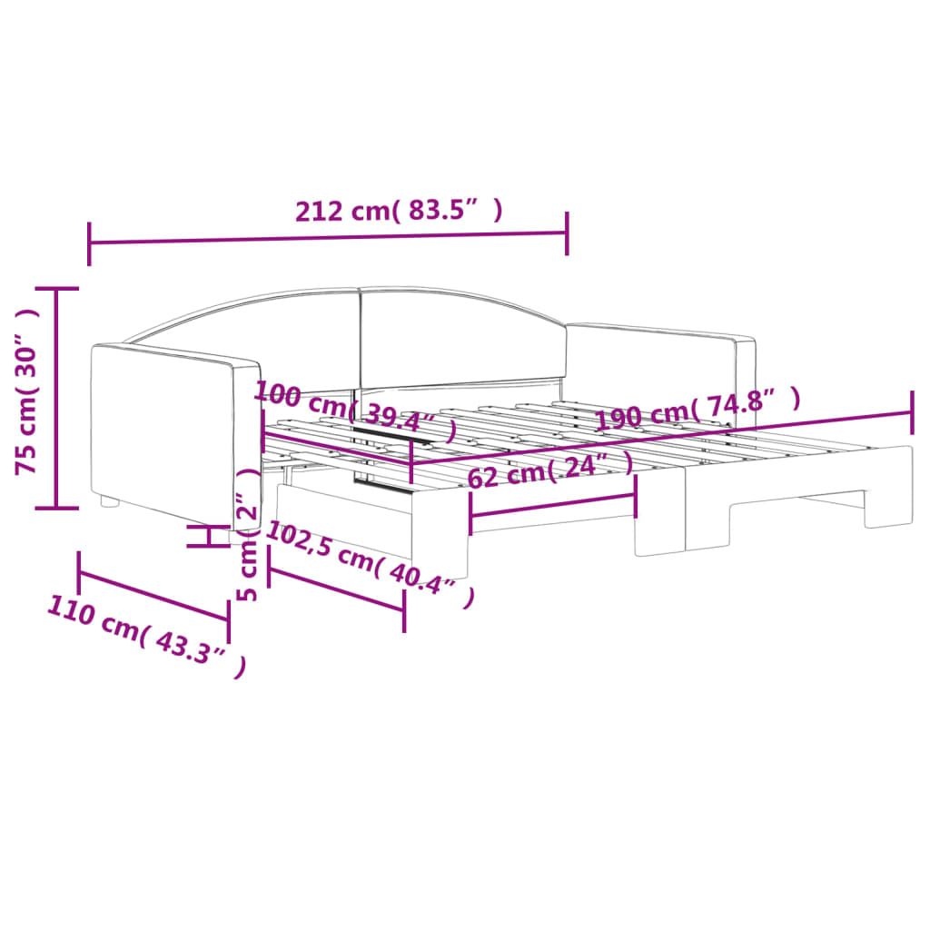 Divano Letto con Letto Estraibile Grigio Chiaro 100x190 Tessuto | homemem39