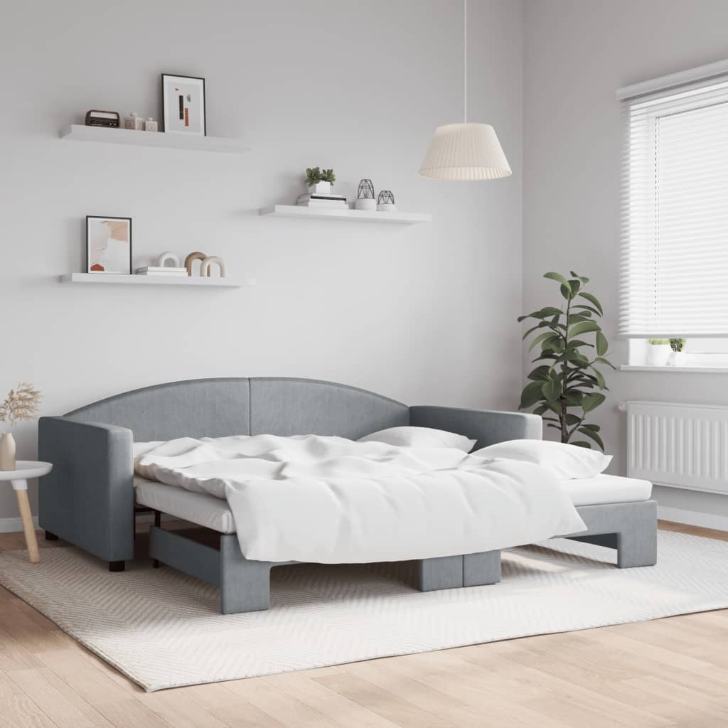 Divano Letto con Letto Estraibile Grigio Chiaro 100x190 Tessuto | homemem39