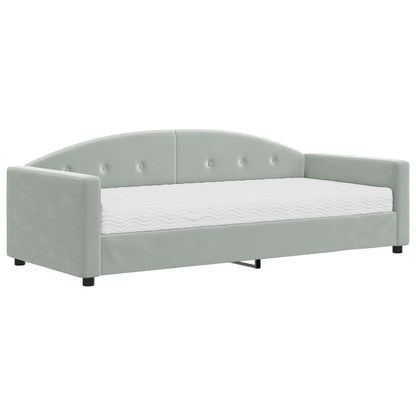 Divano Letto con Materasso Grigio Chiaro 90x190 cm in Velluto