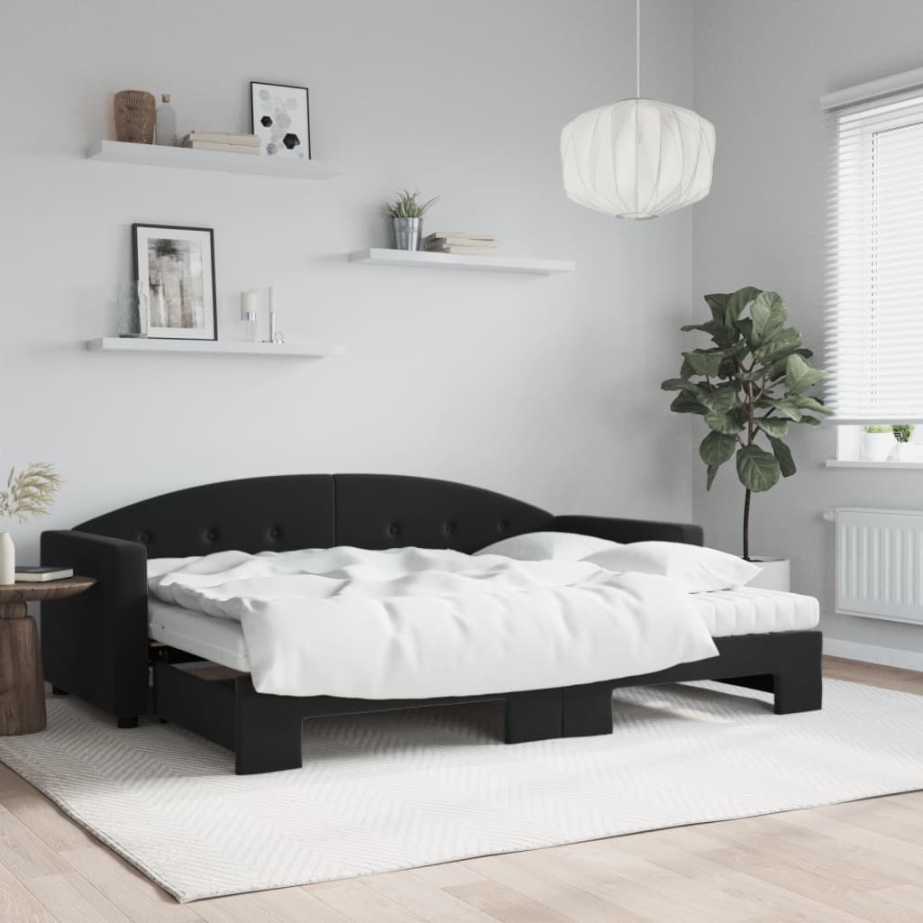 Divano Letto Estraibile con Materassi Nero 80x200 cm Velluto