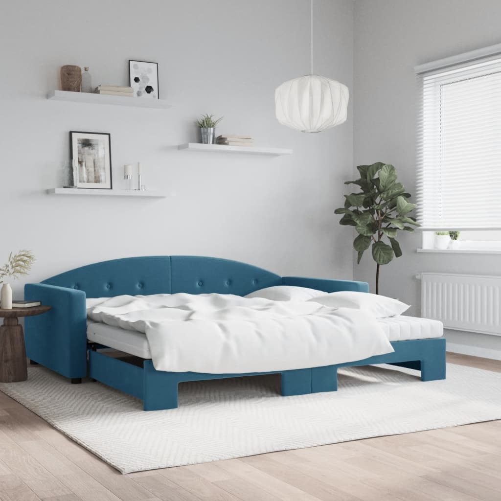Divano Letto Estraibile con Materassi Blu 100x200 cm Velluto - homemem39