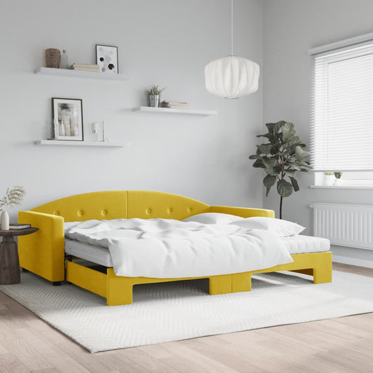 Divano Letto Estraibile con Materassi Giallo 100x200 cm Velluto