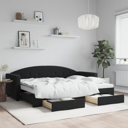 Divano Letto Estraibile con Cassetti Nero 80x200 cm in Velluto - homemem39