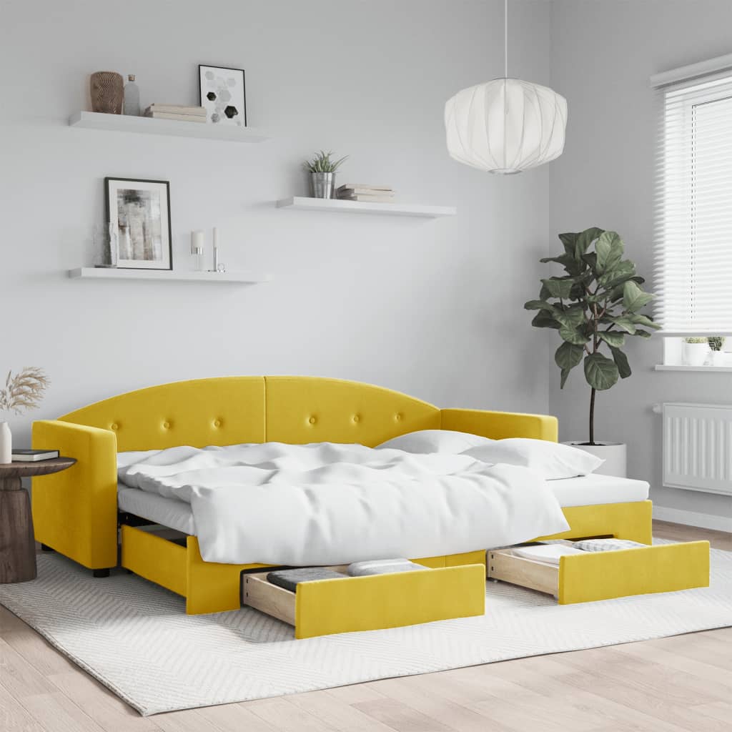 Divano Letto Estraibile con Cassetti Giallo 80x200cm in Velluto - homemem39