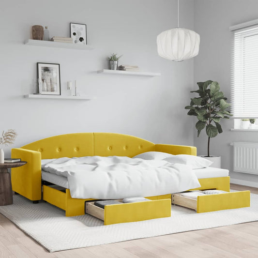 Divano Letto Estraibile con Cassetti Giallo 80x200cm in Velluto - homemem39