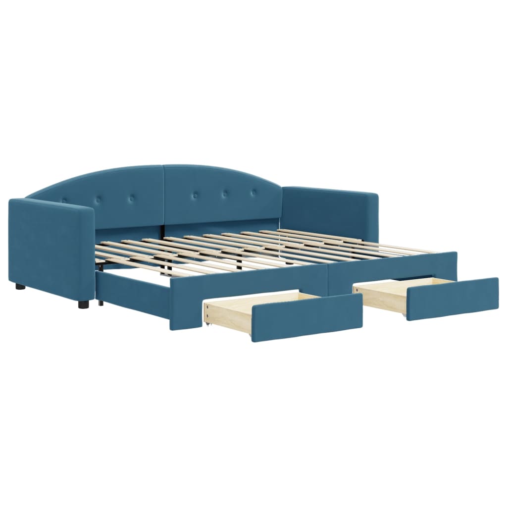 Divano Letto Estraibile con Cassetti Blu 90x200 cm in Velluto - homemem39