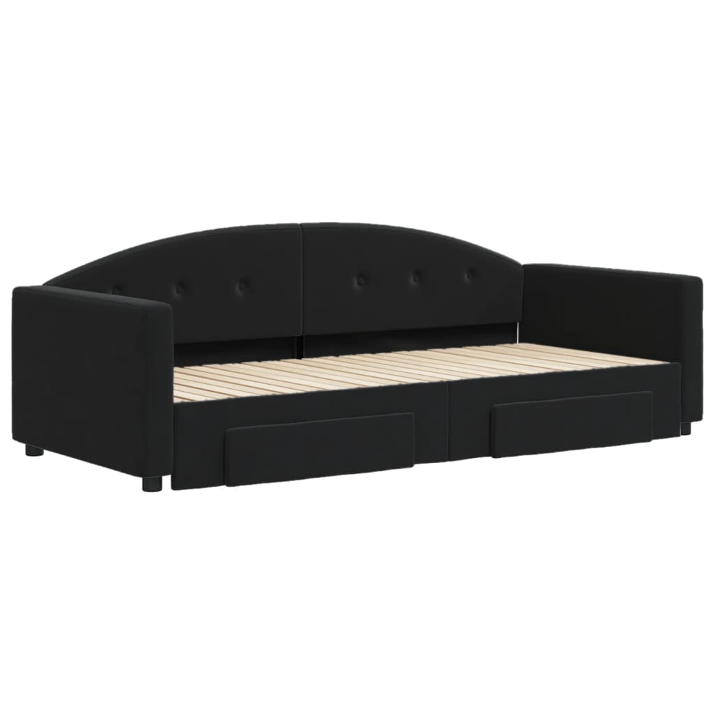 Divano Letto Estraibile con Cassetti Nero 90x200 cm in Velluto - homemem39