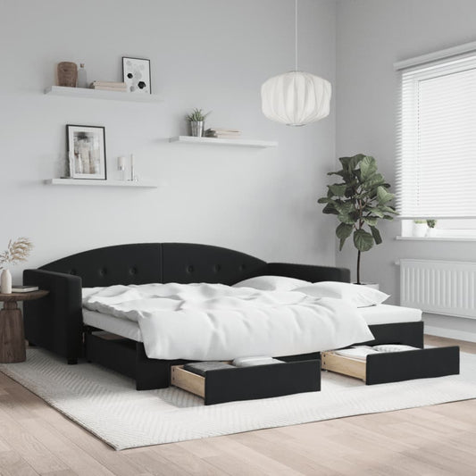 Divano Letto Estraibile con Cassetti Nero 100x200 cm in Velluto