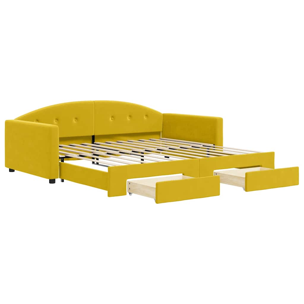 Divano Letto Estraibile con Cassetti Giallo 100x200cm Velluto