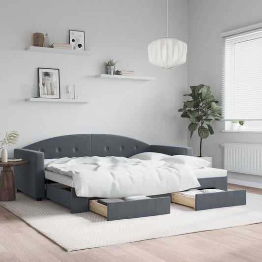 Divano Letto Estraibile Cassetti Grigio Scuro 90x190cm Velluto