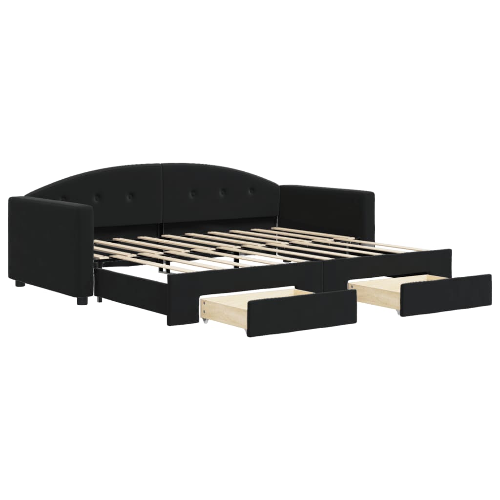 Divano Letto Estraibile con Cassetti Nero 90x190 cm in Velluto