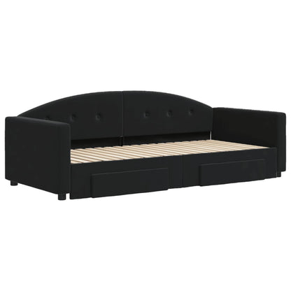 Divano Letto Estraibile con Cassetti Nero 90x190 cm in Velluto
