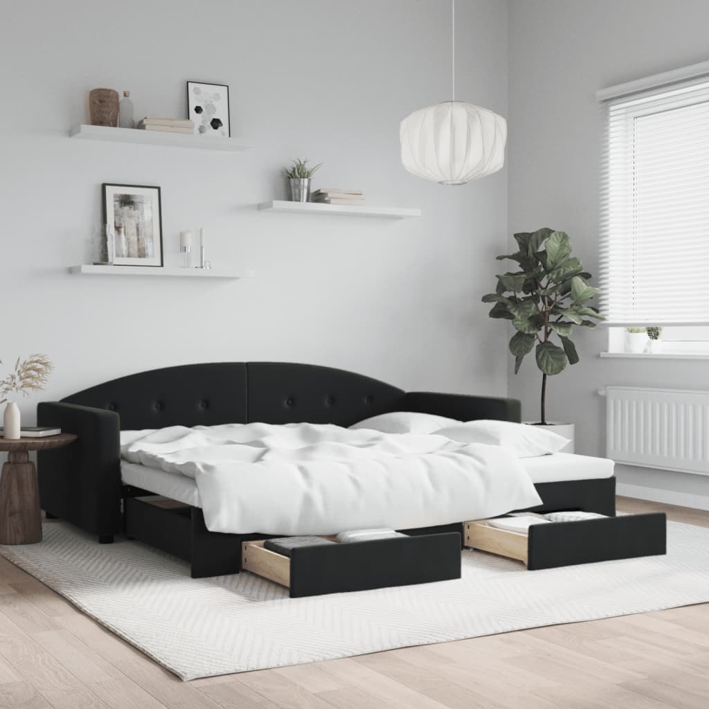 Divano Letto Estraibile con Cassetti Nero 90x190 cm in Velluto