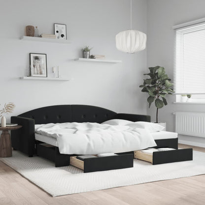 Divano Letto Estraibile con Cassetti Nero 90x190 cm in Velluto