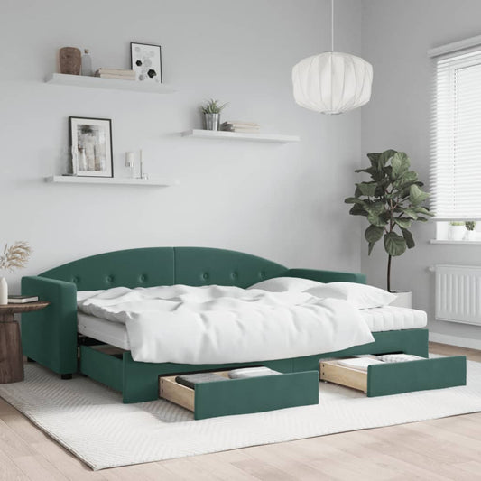 Divano Letto Estraibile Cassetti Verde Scuro 80x200cm Velluto - homemem39