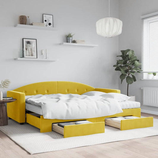 Divano Letto Estraibile con Cassetti Giallo 80x200cm in Velluto