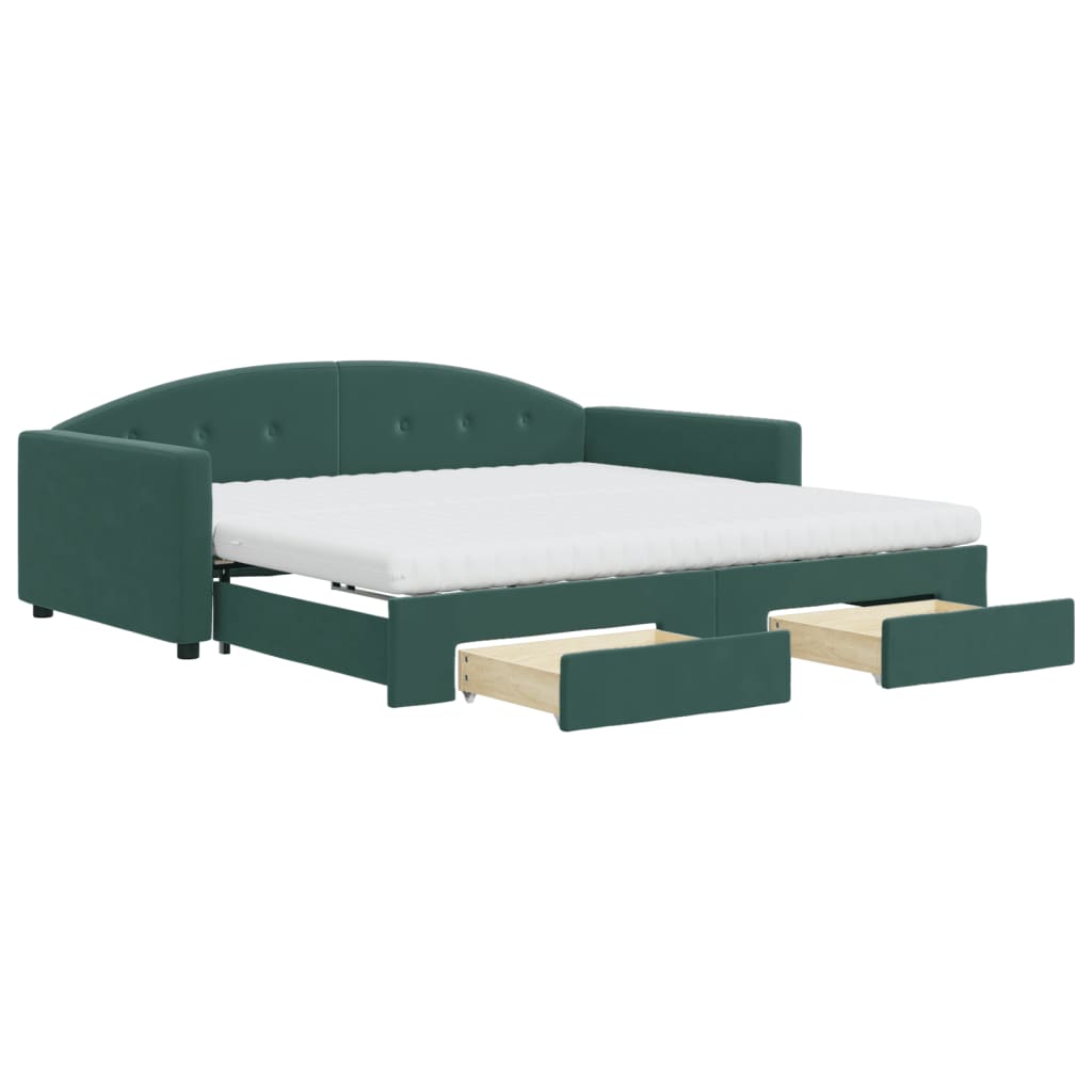 Divano Letto Estraibile Cassetti Verde Scuro 100x200cm Velluto - homemem39