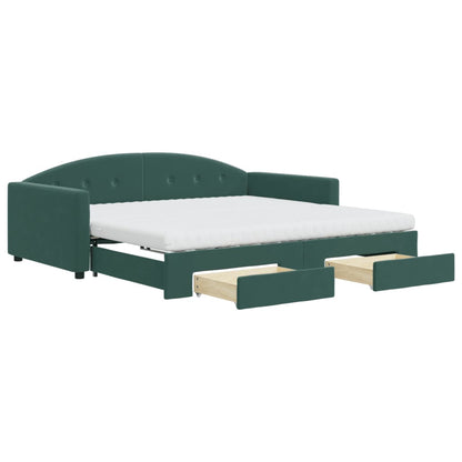 Divano Letto Estraibile Cassetti Verde Scuro 100x200cm Velluto - homemem39