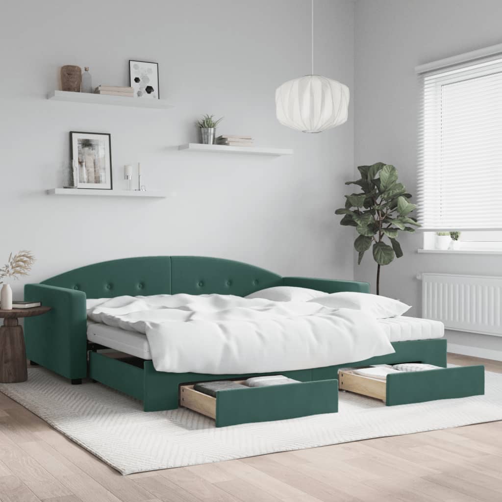 Divano Letto Estraibile Cassetti Verde Scuro 100x200cm Velluto - homemem39