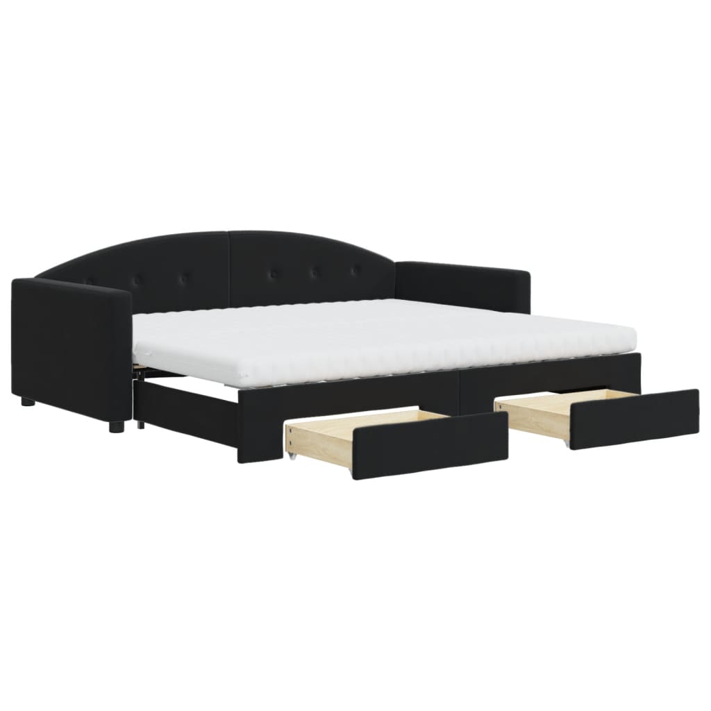 Divano Letto Estraibile con Cassetti Nero 90x190 cm in Velluto - homemem39