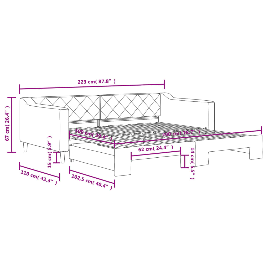 Divano Letto con Letto Estraibile Crema 100x200 cm in Tessuto | homemem39