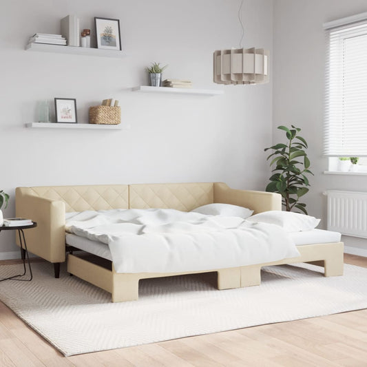 Divano Letto con Letto Estraibile Crema 100x200 cm in Tessuto | homemem39