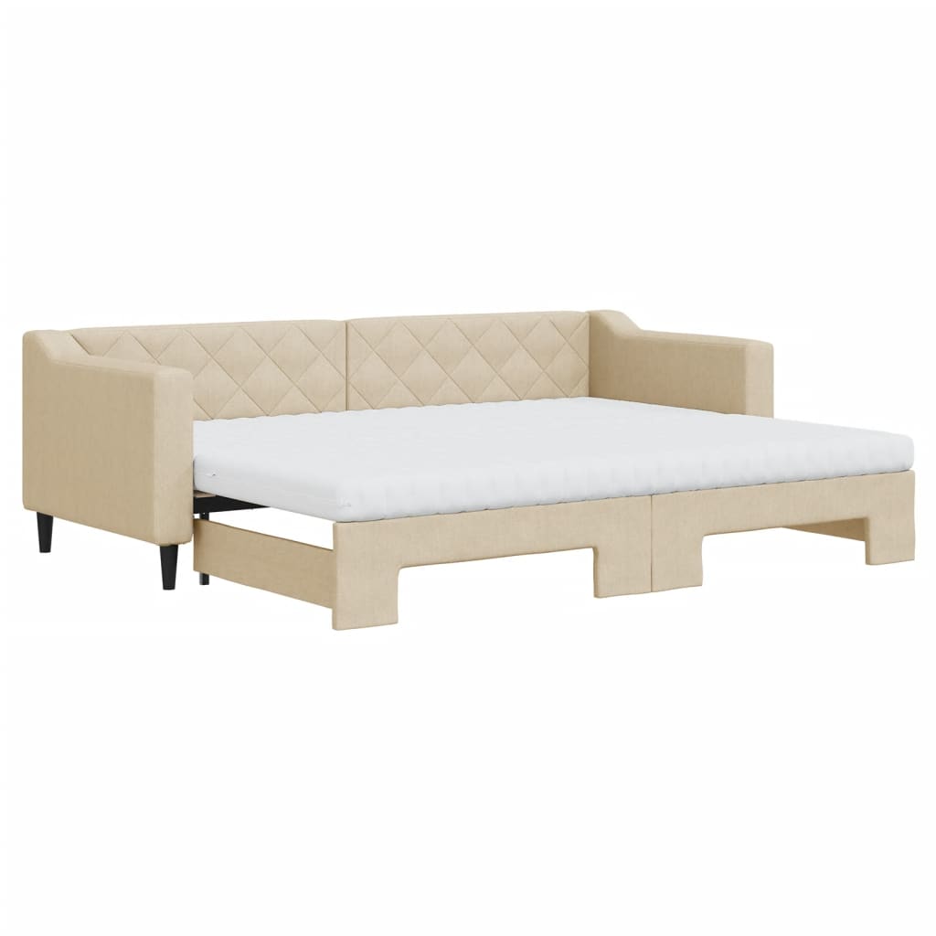 Divano Letto Estraibile con Materassi Crema 80x200 cm Tessuto - homemem39