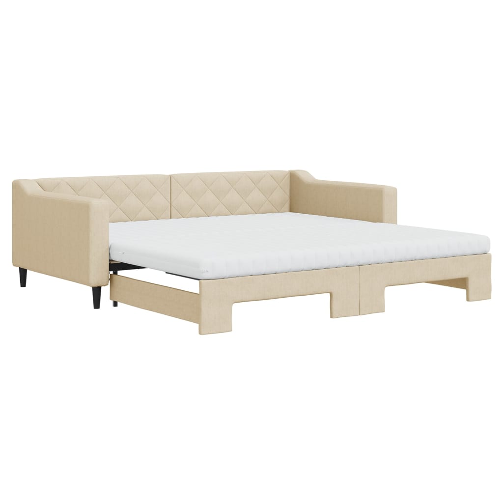 Divano Letto Estraibile con Materassi Crema 100x200 cm Tessuto - homemem39