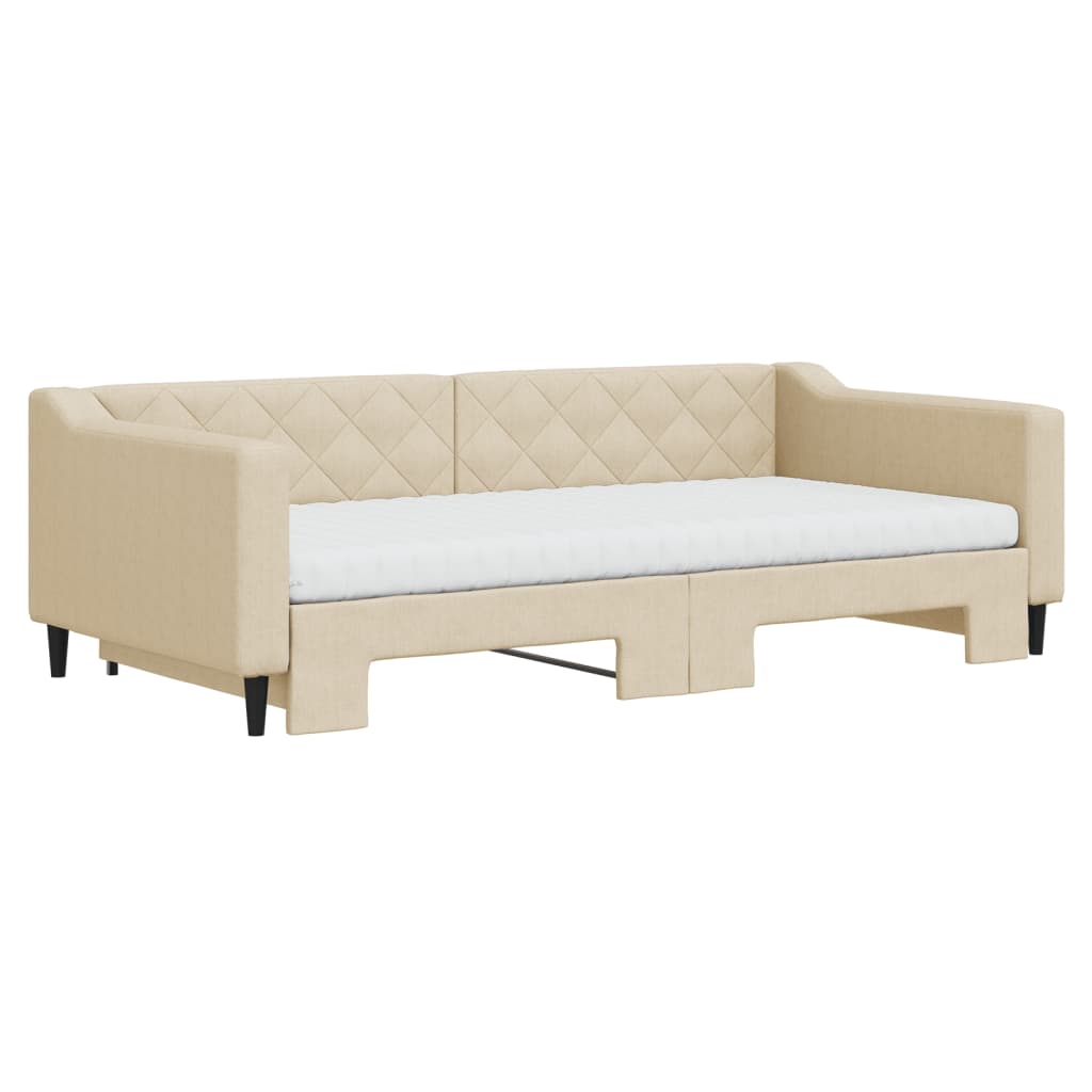Divano Letto Estraibile con Materassi Crema 100x200 cm Tessuto - homemem39