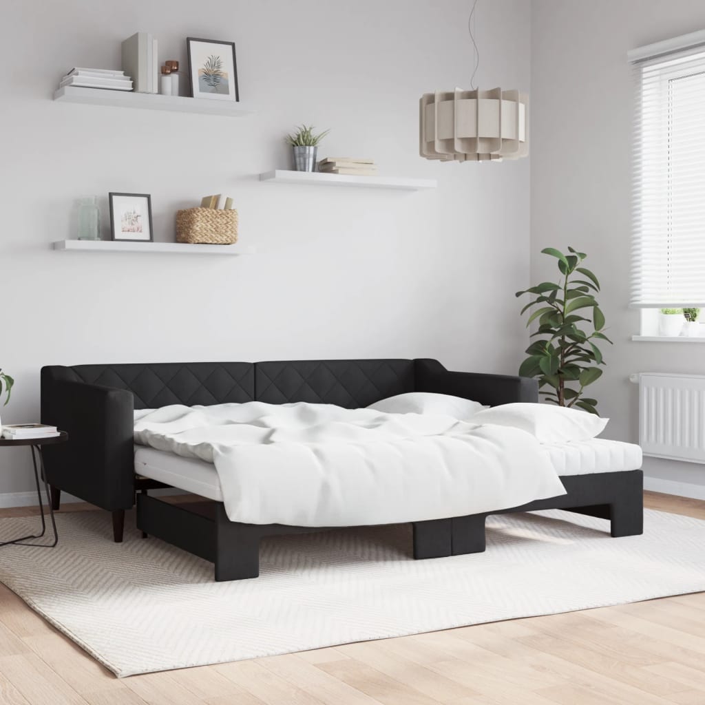 Divano Letto Estraibile con Materassi Nero 90x190 cm in Tessuto - homemem39