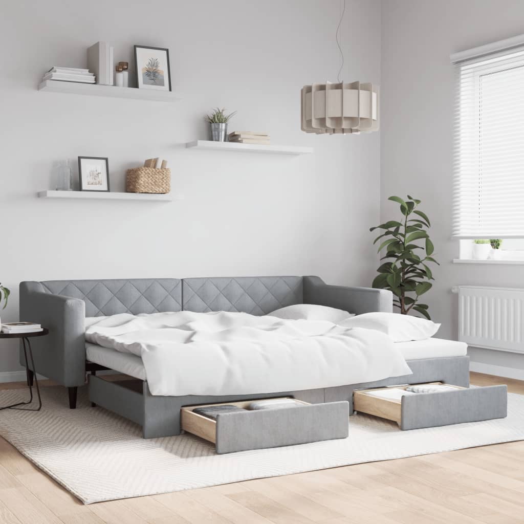 Divano Letto Estraibile Cassetti Grigio Chiaro 90x200cm Tessuto - homemem39