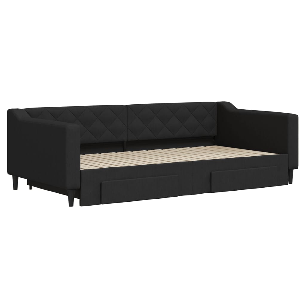 Divano Letto Estraibile con Cassetti Nero 100x200 cm in Tessuto - homemem39