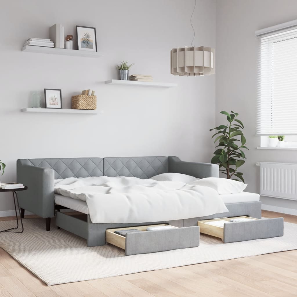 Divano Letto Estraibile Cassetti Grigio Chiaro 90x190cm Tessuto | homemem39