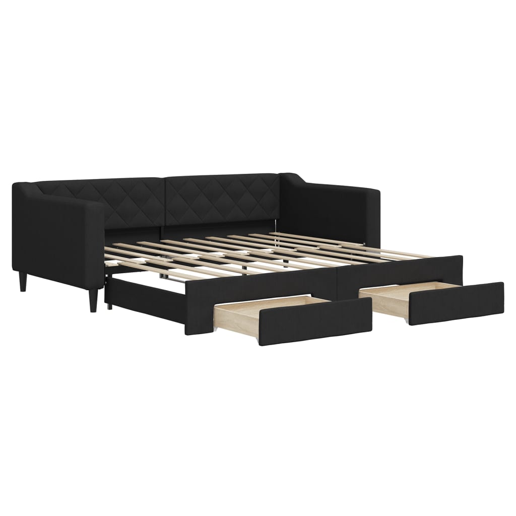 Divano Letto Estraibile con Cassetti Nero 90x190 cm in Tessuto | homemem39