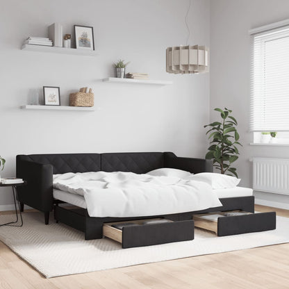 Divano Letto Estraibile con Cassetti Nero 90x190 cm in Tessuto | homemem39