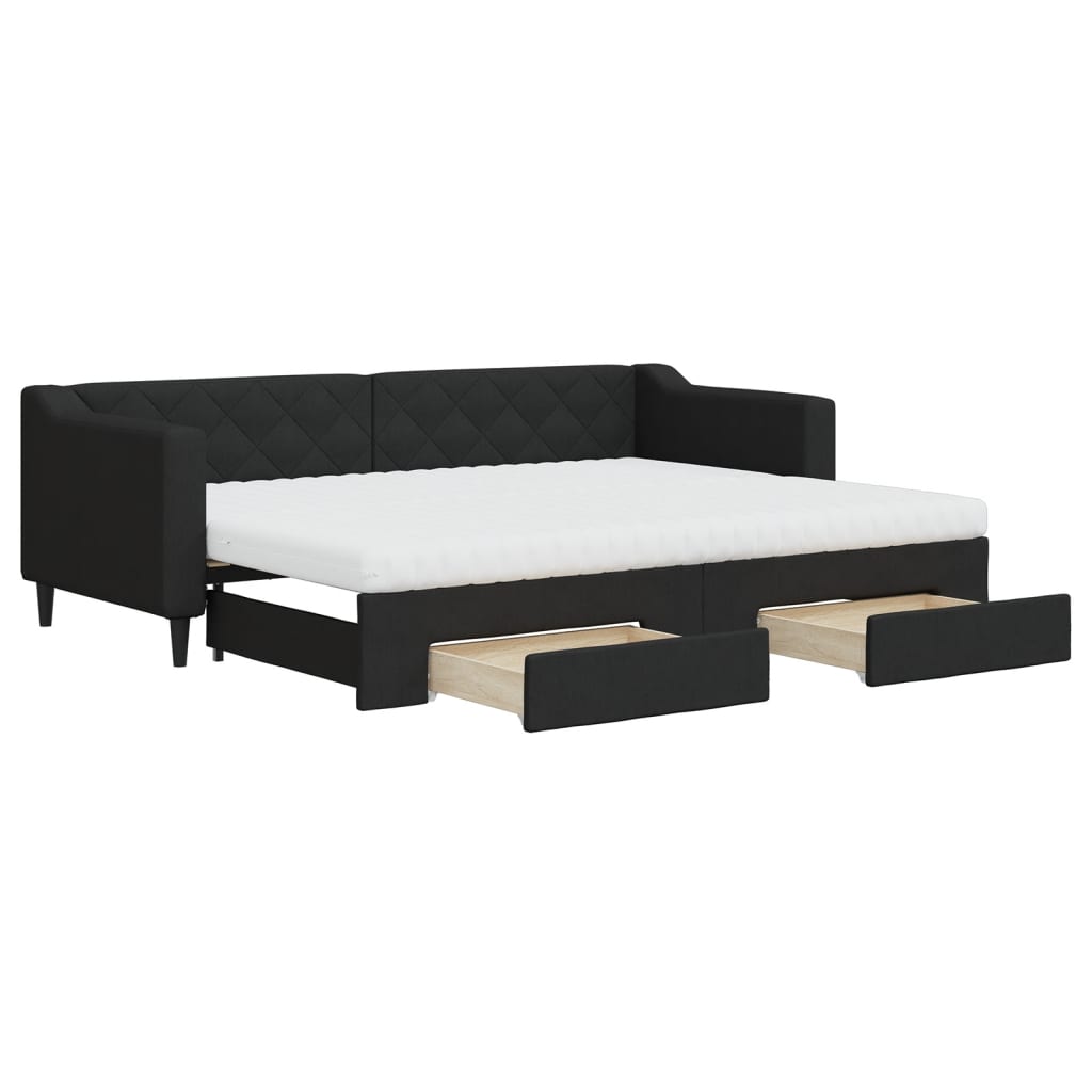 Divano Letto Estraibile con Cassetti Nero 80x200 cm in Tessuto - homemem39
