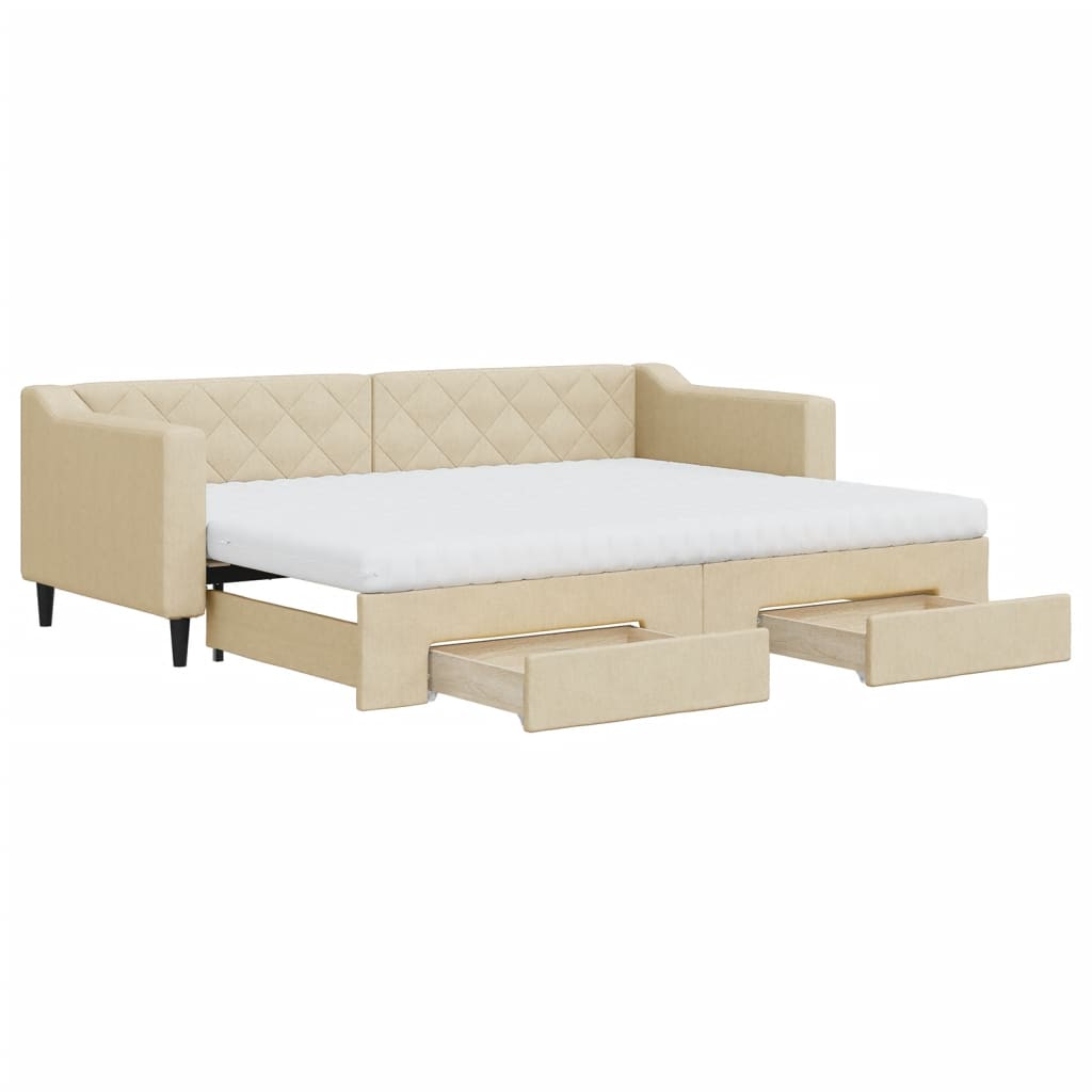 Divano Letto Estraibile con Cassetti Crema 80x200 cm in Tessuto - homemem39