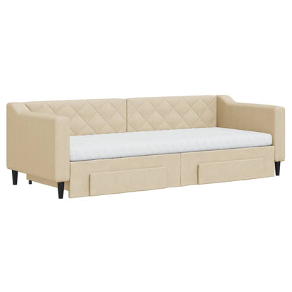 Divano Letto Estraibile con Cassetti Crema 80x200 cm in Tessuto - homemem39