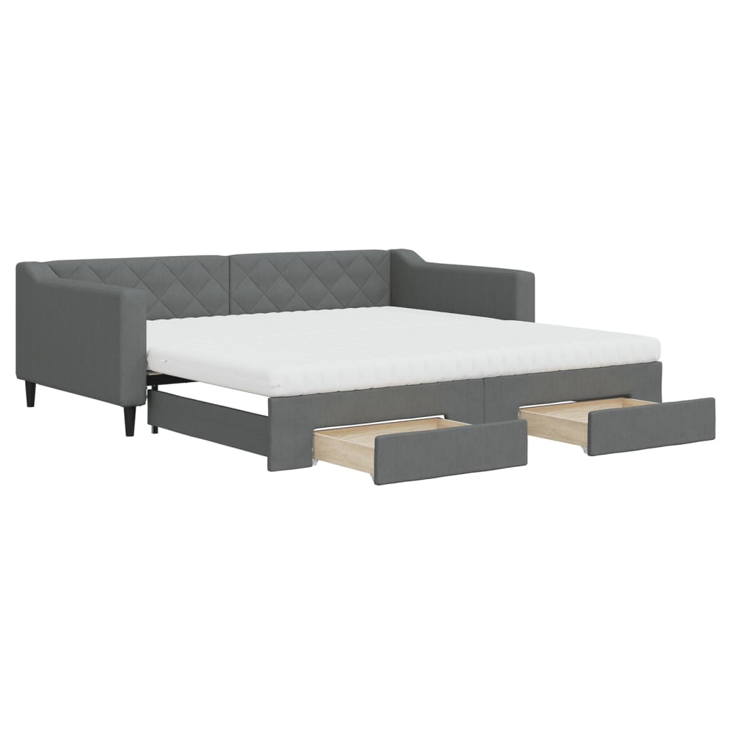 Divano Letto Estraibile Cassetti Grigio Scuro 100x200cm Tessuto - homemem39