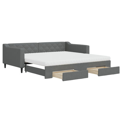 Divano Letto Estraibile Cassetti Grigio Scuro 100x200cm Tessuto - homemem39
