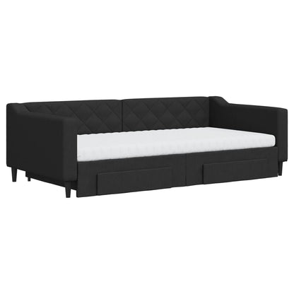 Divano Letto Estraibile con Cassetti Nero 100x200 cm in Tessuto - homemem39
