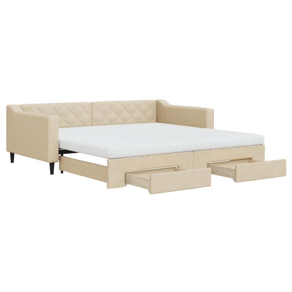 Divano Letto Estraibile con Cassetti Crema 100x200cm in Tessuto - homemem39