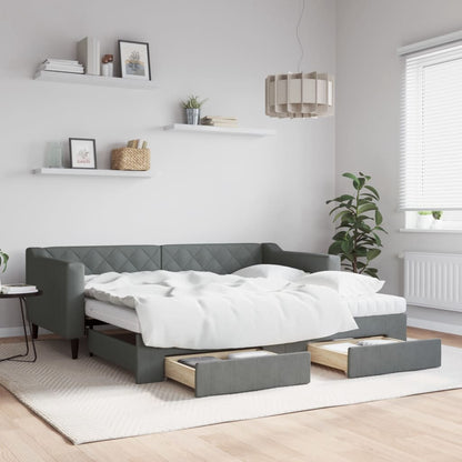 Divano Letto Estraibile Cassetti Grigio Scuro 90x190cm Tessuto - homemem39