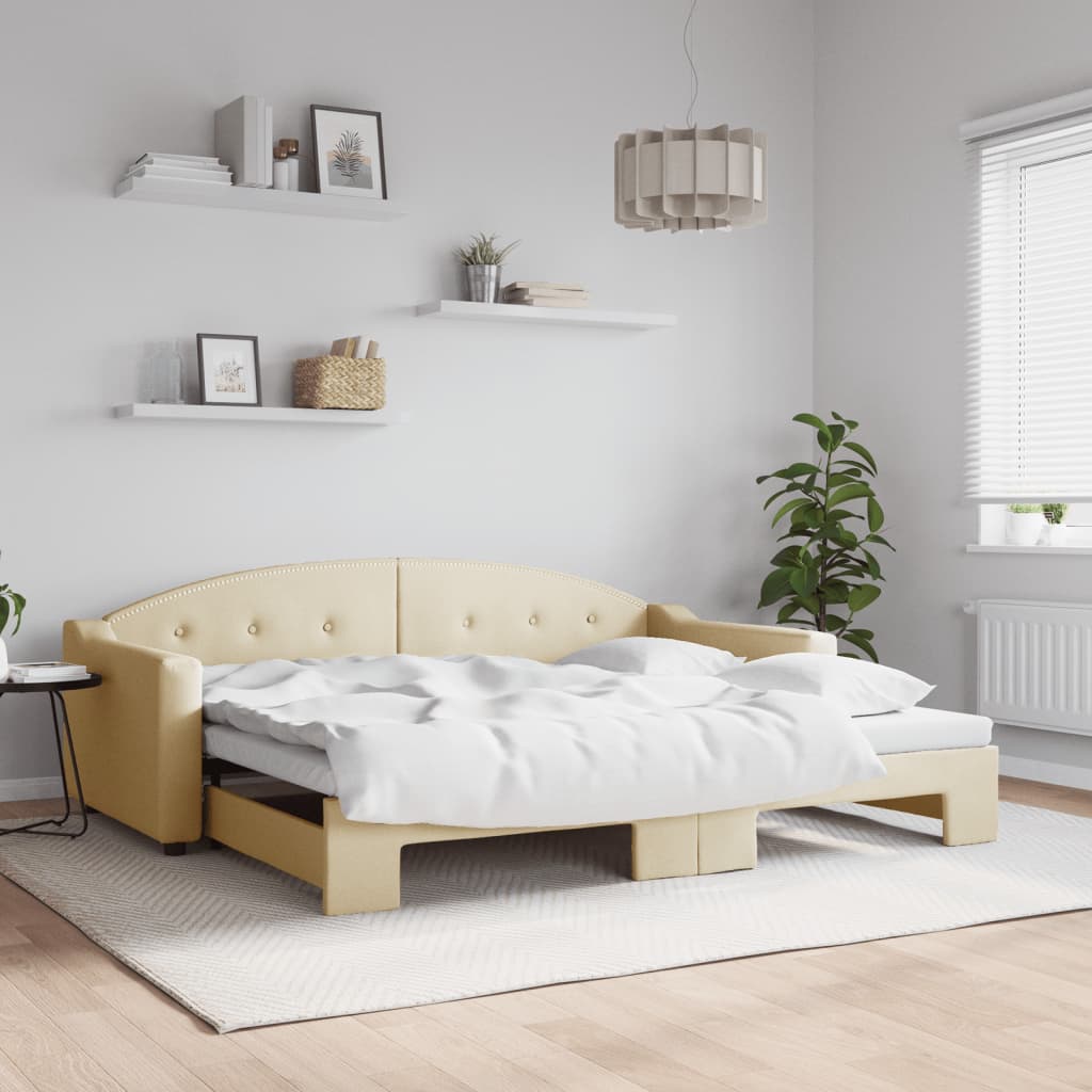 Divano Letto con Letto Estraibile Crema 90x200 cm in Tessuto | homemem39