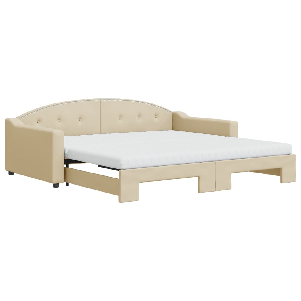 Divano Letto Estraibile con Materassi Crema 100x200 cm Tessuto - homemem39