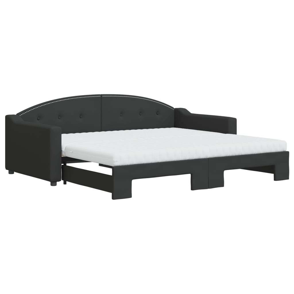 Divano Letto Estraibile con Materassi Nero 90x190 cm in Tessuto