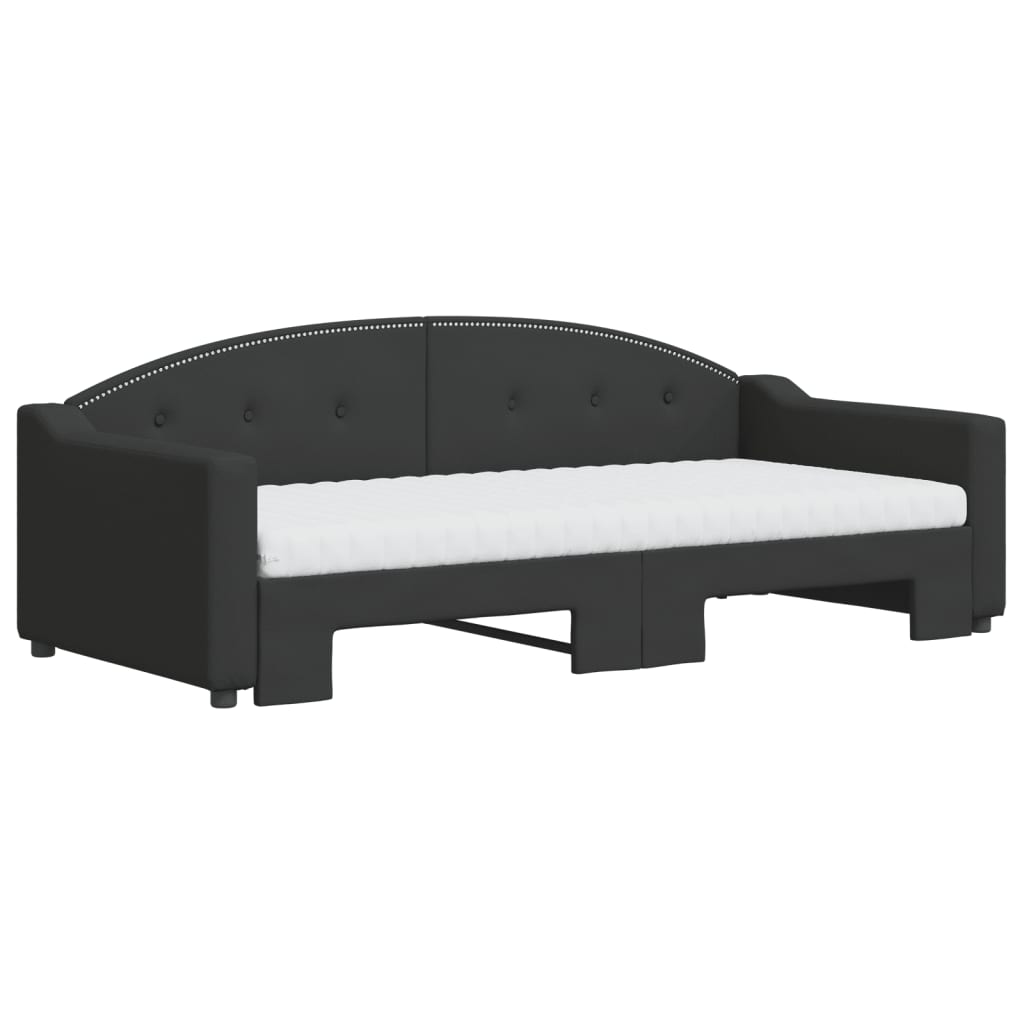Divano Letto Estraibile con Materassi Nero 90x190 cm in Tessuto
